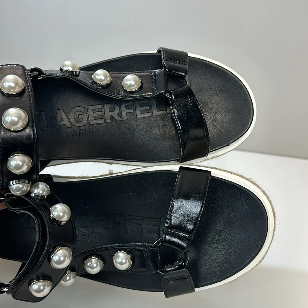Karl‎ Lagerfeld Paris Patzi Embellished Leather Espadrille Sandals Size 9.5